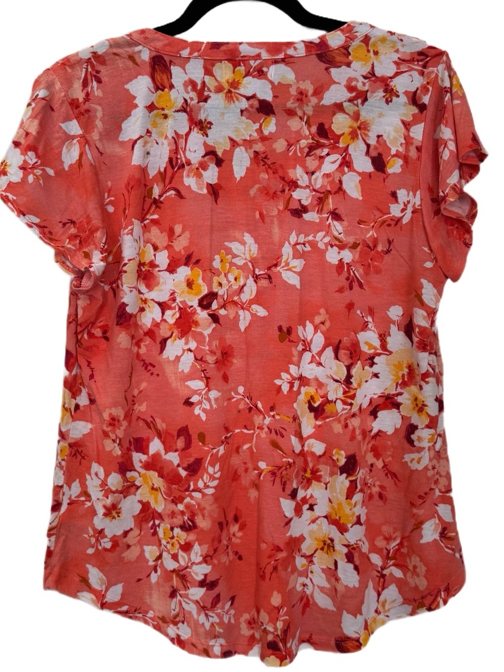 Liz Claiborne Short Sleeve Coral Floral Top, Size Medium - Picture 3 of 3